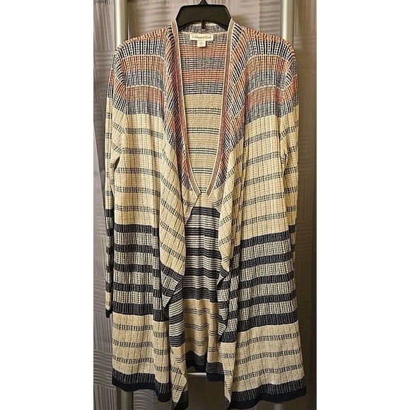 COLDWATER CREEK MISSES Med Lightweight Linen Blend Cardigan--Red/Blue/Ecru/White - Picture 1 of 6